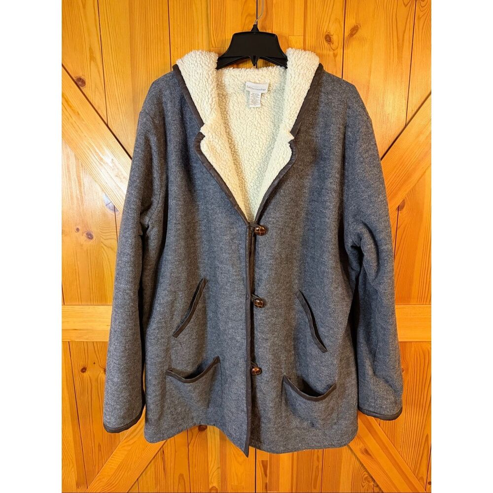 Soft Surroundings Button Up Sherling Wool Hooded … - image 1